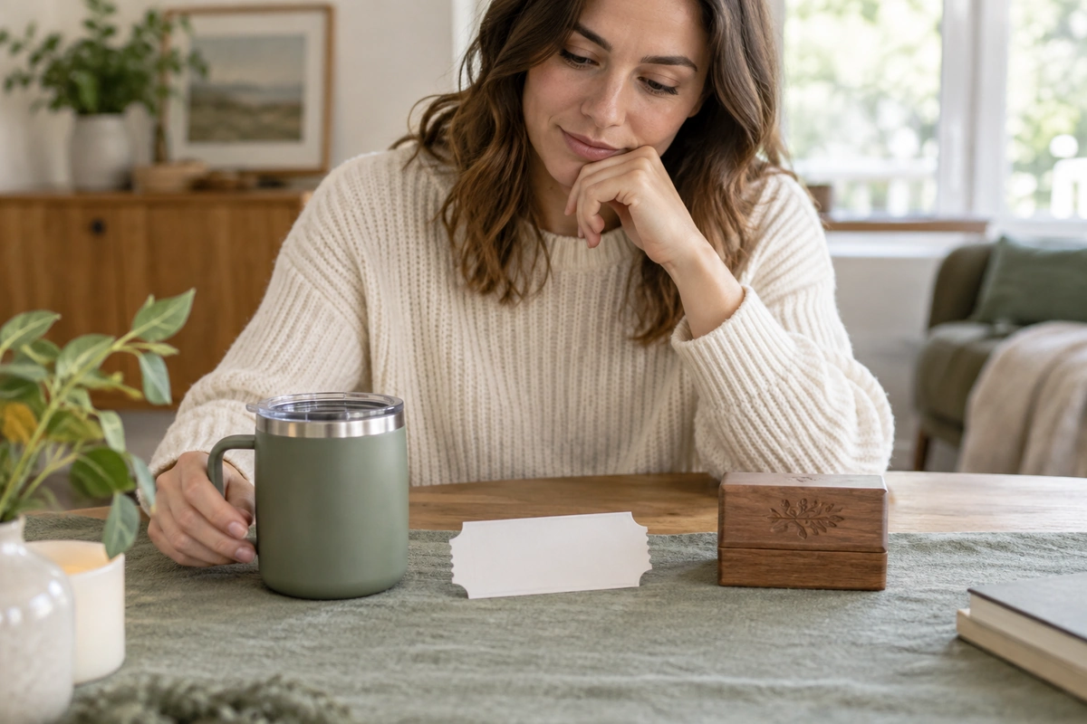 Person comparing practical, experiential, and sentimental gift directions