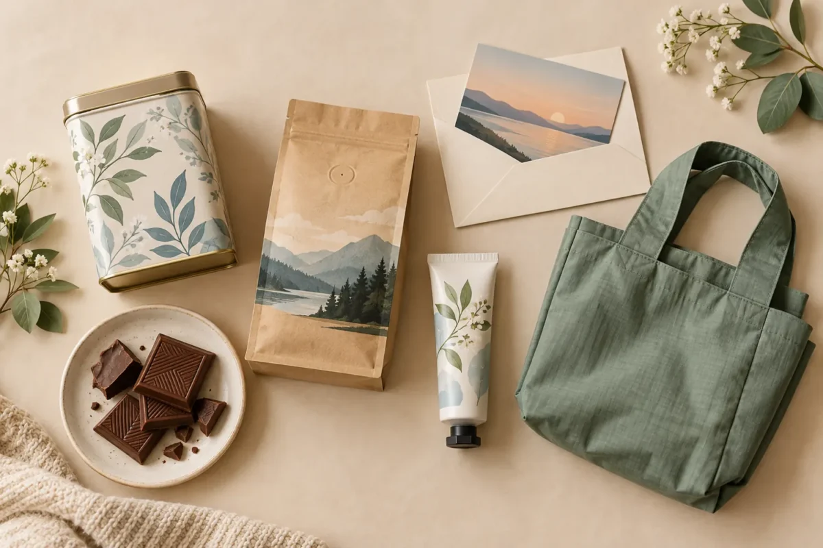Clutter-free gift ideas for a new friend including consumables and a reusable tote