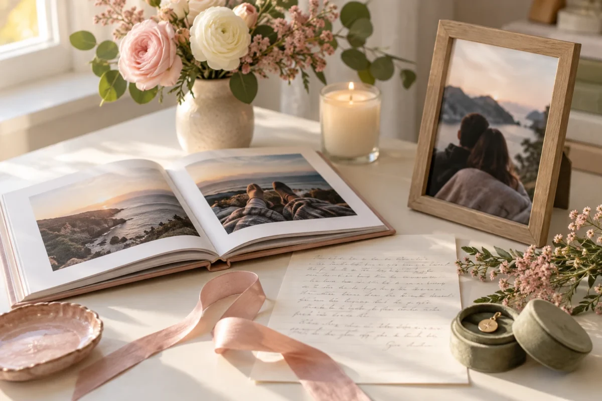 Personalized birthday gift for a girlfriend with a photo book, handwritten letter, and keepsake