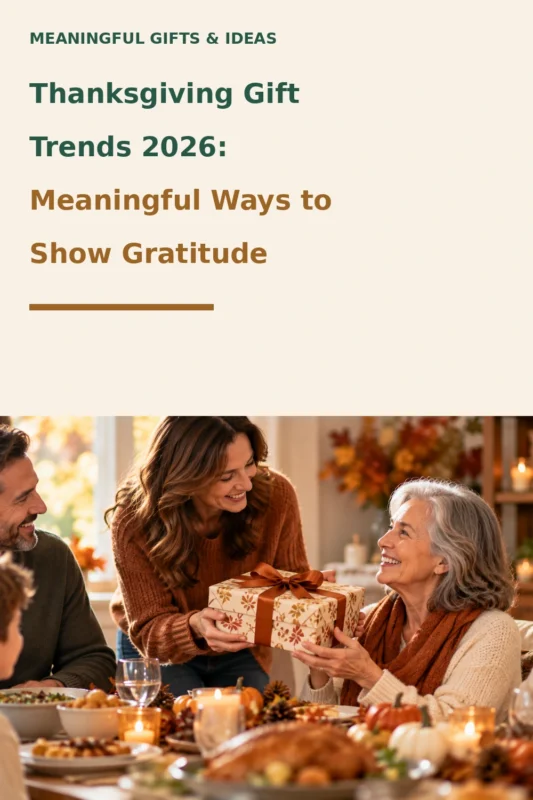 Pinterest graphic for Thanksgiving Gift Trends 2026 and meaningful ways to show gratitude.