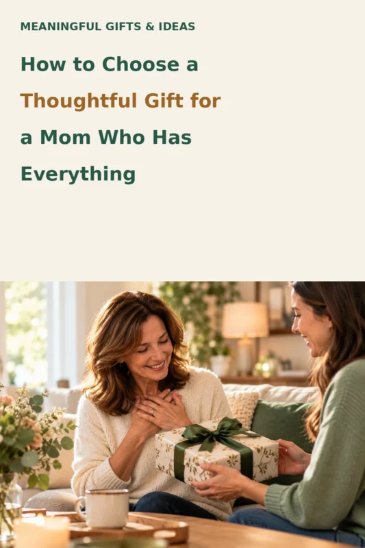 Pinterest graphic about choosing a thoughtful gift for a mom who has everything.
