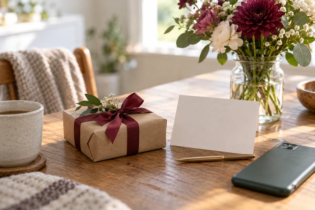 Thoughtful last-minute gift with flowers and a handwritten card