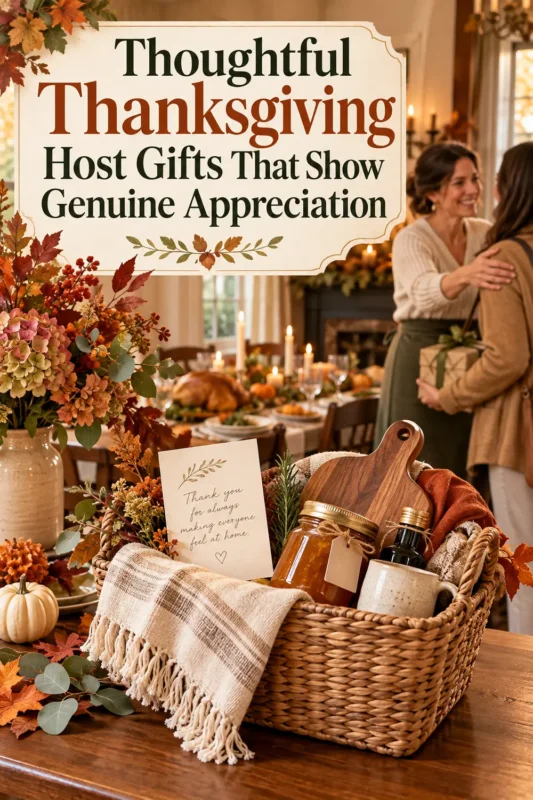 Thoughtful Thanksgiving host gifts Pinterest graphic