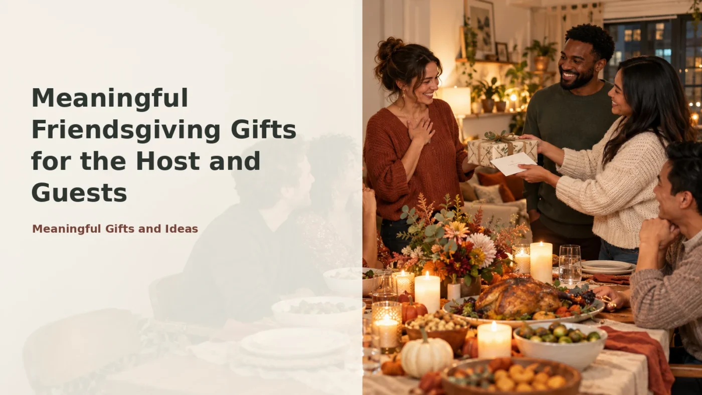 Friendsgiving guest giving a meaningful gift and card to the host