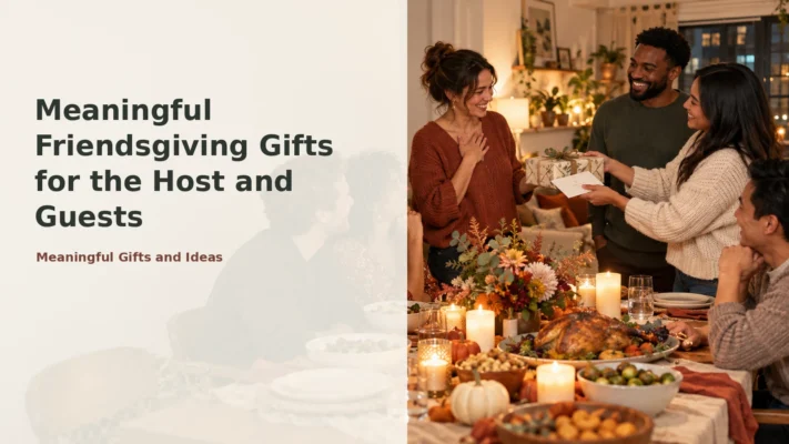 Friendsgiving guest giving a meaningful gift and card to the host