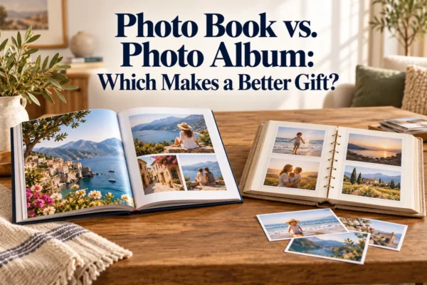 Photo book and photo album compared as personalized gifts