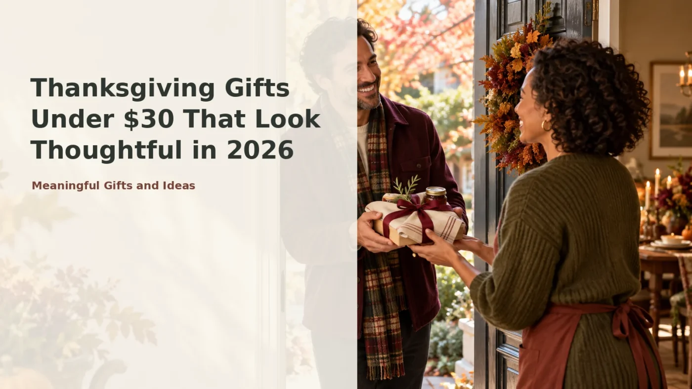 Guest giving a thoughtful Thanksgiving gift under $30 to a host in 2026